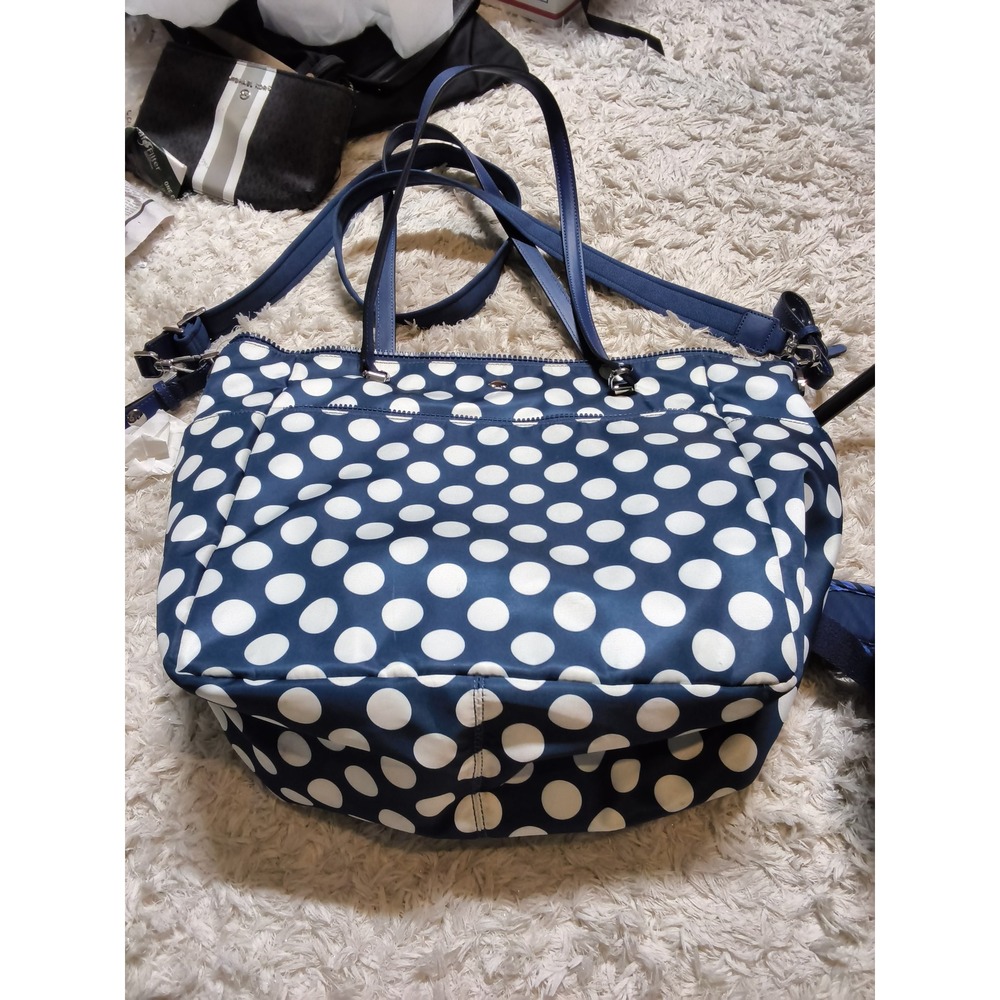 Kate Spade Navy Blue White Polka Dot Nylon Diaper Bag Tote with Changing Pad